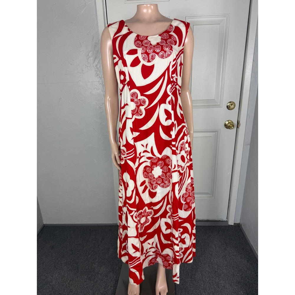 Vintage 70s 60s Holo Holo Women's Dress Cotton Hawaiian Barkcloth Floral maxi N1